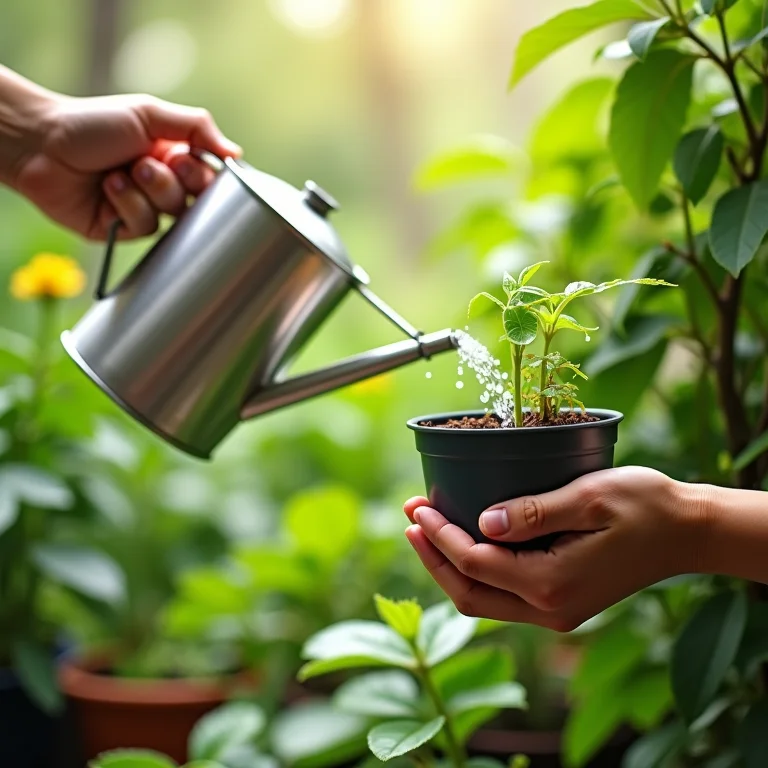 Regando uma horta vertical.