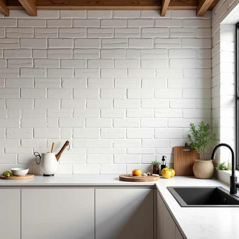 Revestimento completo de parede com tijolinho branco na cozinha