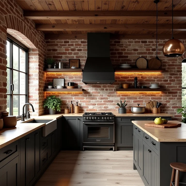 Revestimento de tijolinho aparente em cozinha rústica