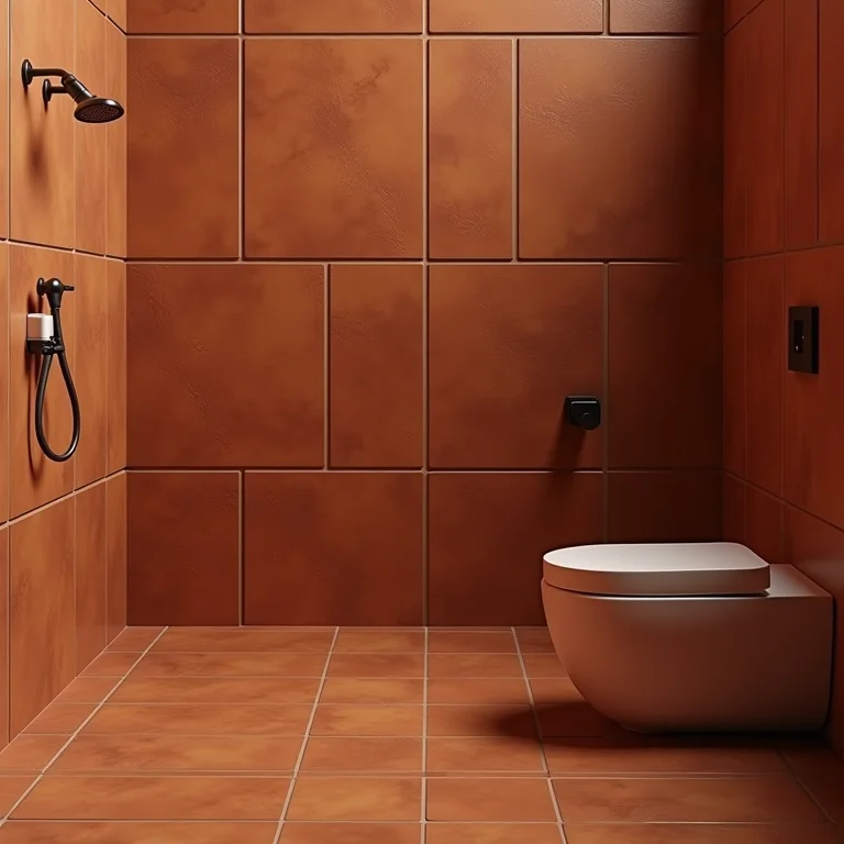 Revestimento terracota de baixa qualidade em banheiro
