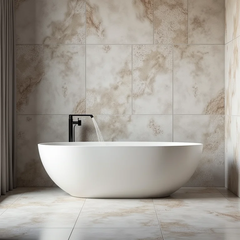 Revestimentos de banheiro sendo testados para funcionalidade e resistência à água.