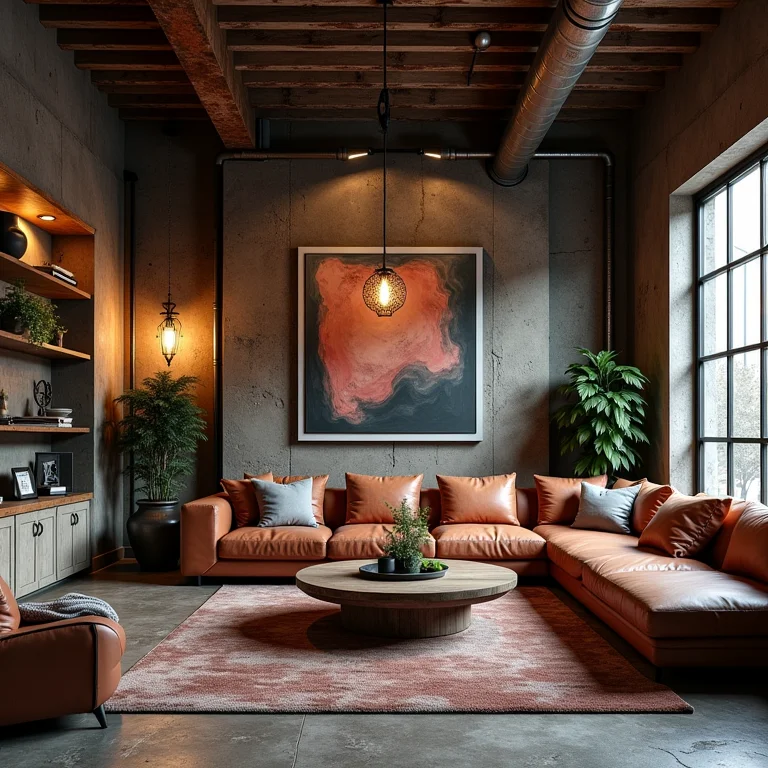 Sala com excesso de elementos industriais