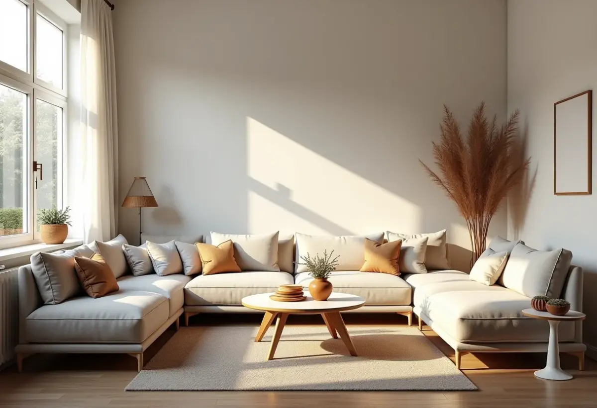 Sala de estar aconchegante com decoração escandinava.