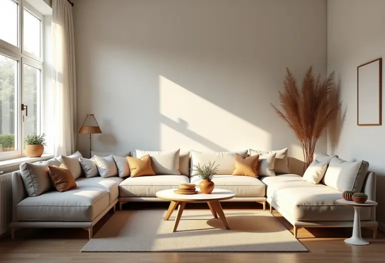 Sala de estar aconchegante com decoração escandinava.