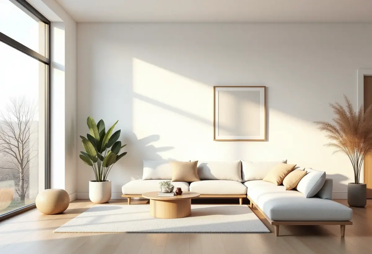 Sala de estar aconchegante com design escandinavo e iluminação natural.
