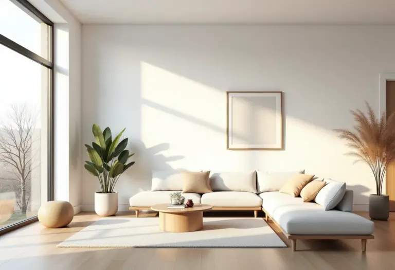 Sala de estar aconchegante com design escandinavo e iluminação natural.