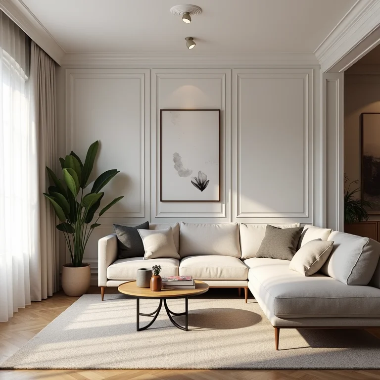 Sala de estar com toques modernos e móveis clássicos