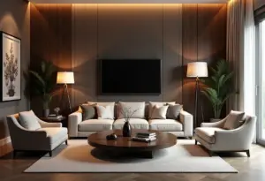 Sala de estar luxuosa com mesa de centro elegante