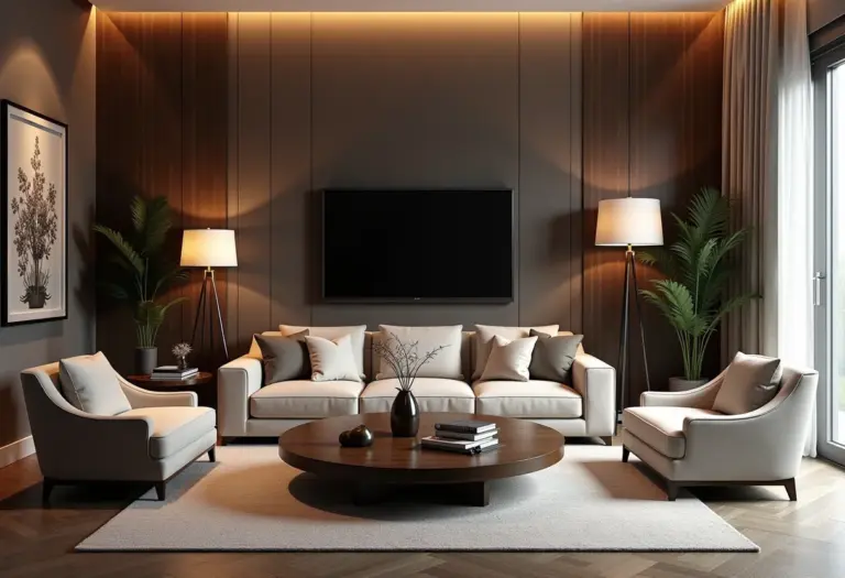 Sala de estar luxuosa com mesa de centro elegante