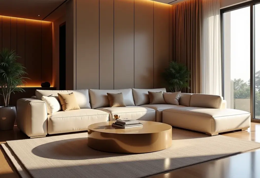 Sala de estar luxuosa com móveis laqueados