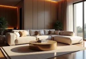 Sala de estar luxuosa com móveis laqueados