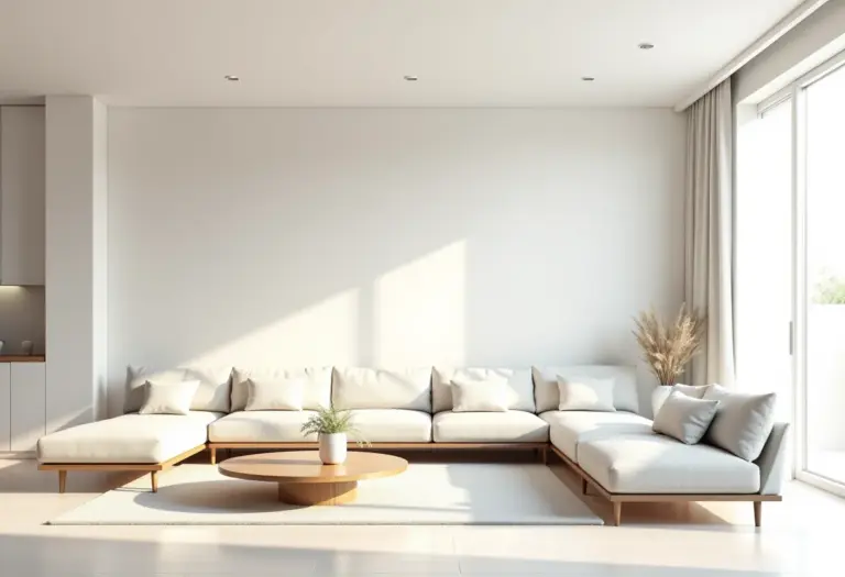Sala de estar moderna com design funcional e iluminação natural