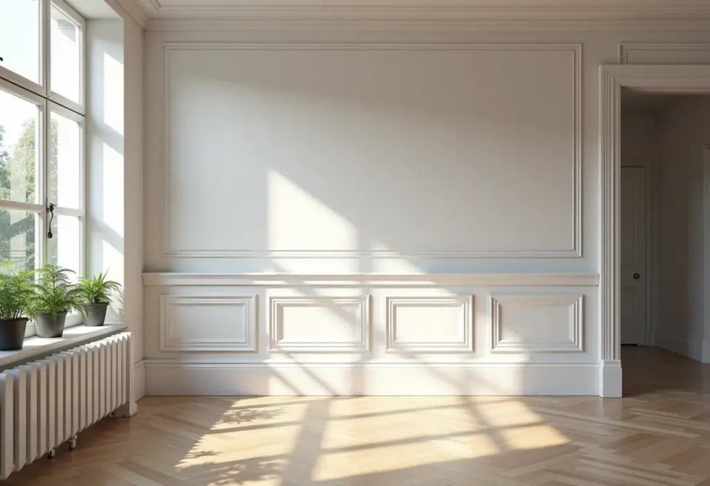 Sala de estar moderna com diferentes tipos de rodapé