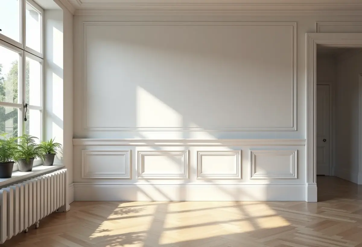 Sala de estar moderna com diferentes tipos de rodapé
