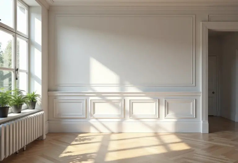 Sala de estar moderna com diferentes tipos de rodapé