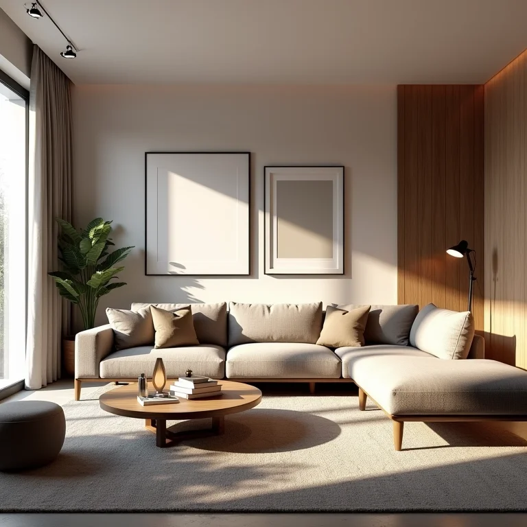 Sala de estar moderna com iluminação indireta valorizando a decoração.