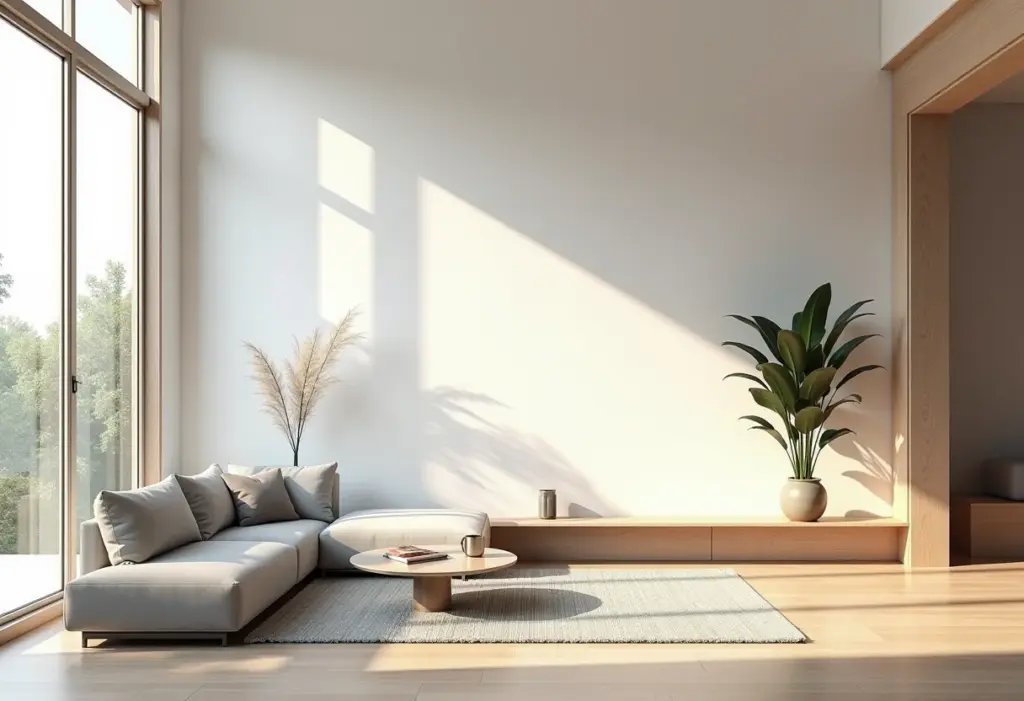 Móveis modernos: o segredo para um lar elegante e funcional Sala de estar moderna com móveis minimalistas e iluminação natural abundante