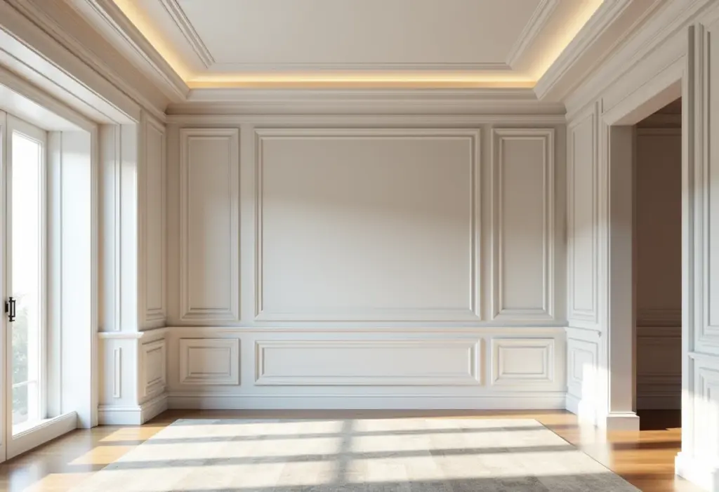 Roda Teto: O truque de mestre para renovar seus ambientes Sala de estar moderna com roda-teto elegante unindo parede e teto.