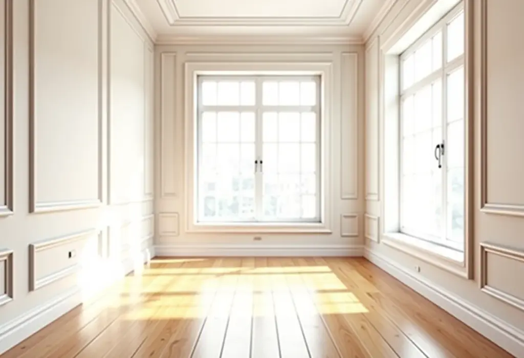 Sala de estar moderna com rodapés elegantes e luz natural