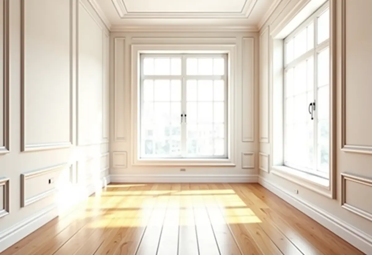 Sala de estar moderna com rodapés elegantes e luz natural
