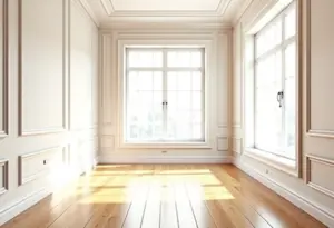Sala de estar moderna com rodapés elegantes e luz natural