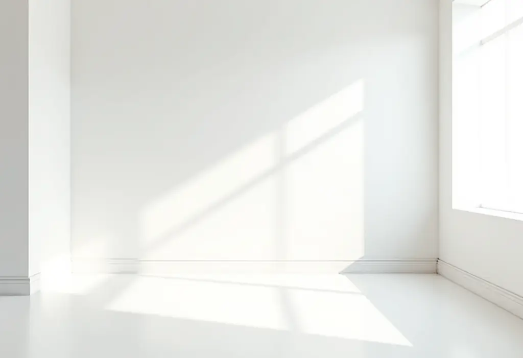 Pincel ou rolo de pintura: qual é a escolha ideal para cada parede? Sala de estar recém-pintada com acabamento liso e iluminação natural abundante.