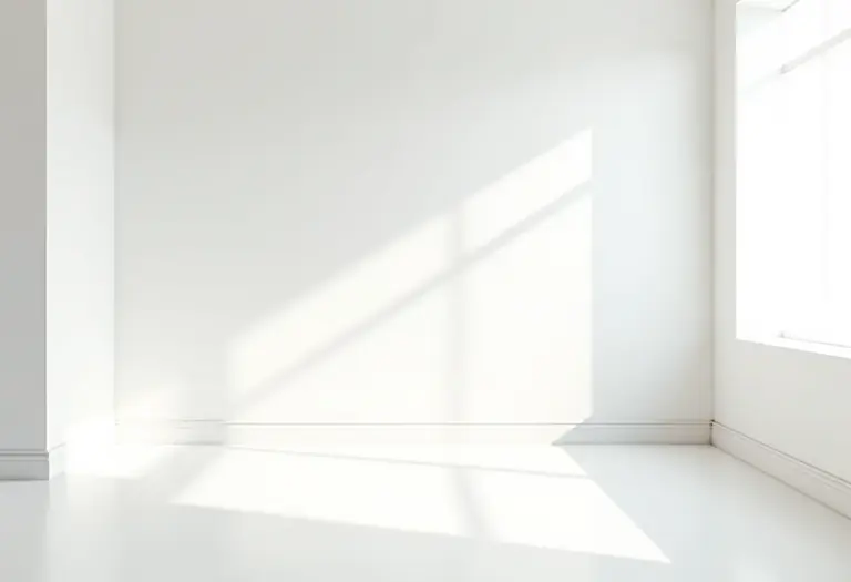 Sala de estar recém-pintada com acabamento liso e iluminação natural abundante.