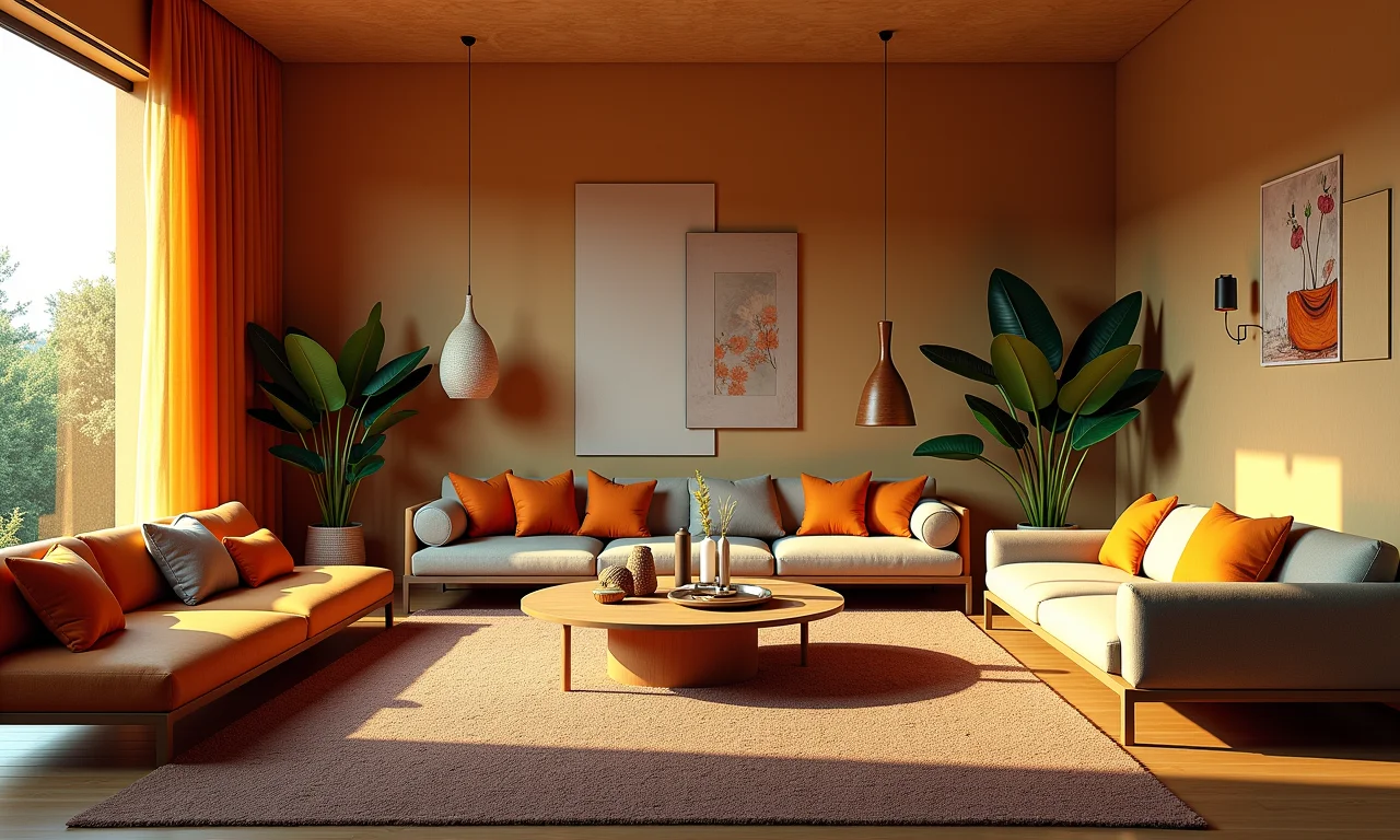 Sala de estar surrealista no Brasil com móveis derretidos e objetos flutuantes.