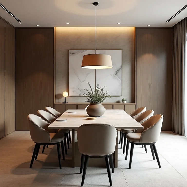 Sala de jantar com proporções equilibradas e design simétrico