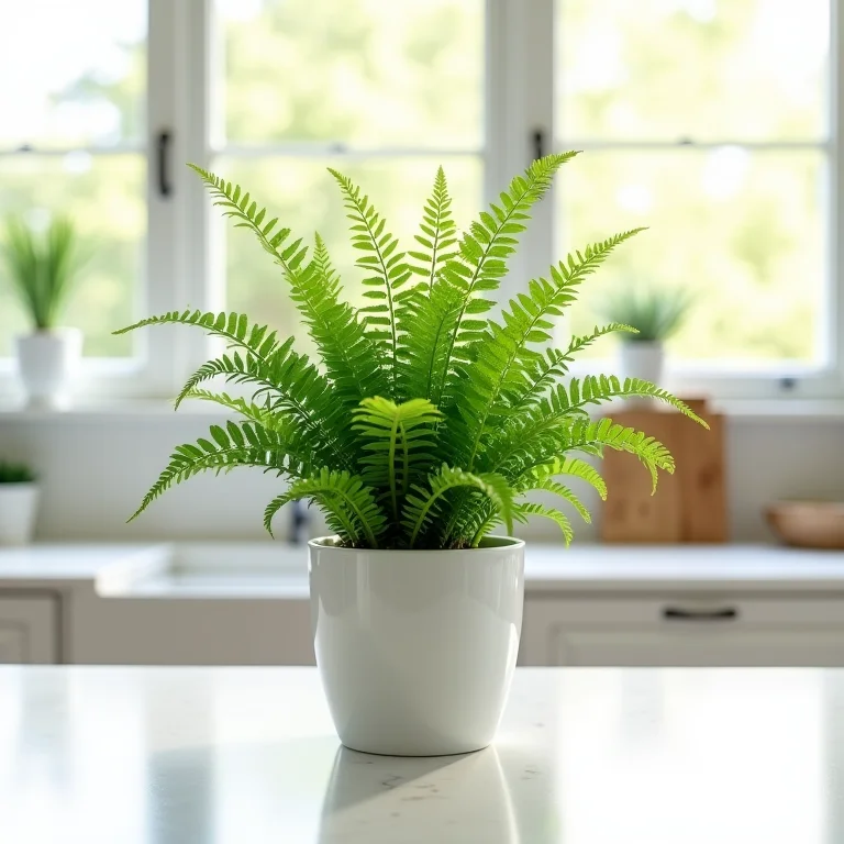Samambaia Americana charmosa decorando a cozinha.