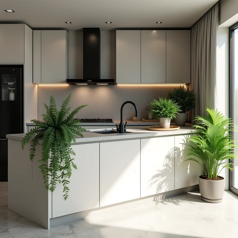 Samambaias na decoração da cozinha