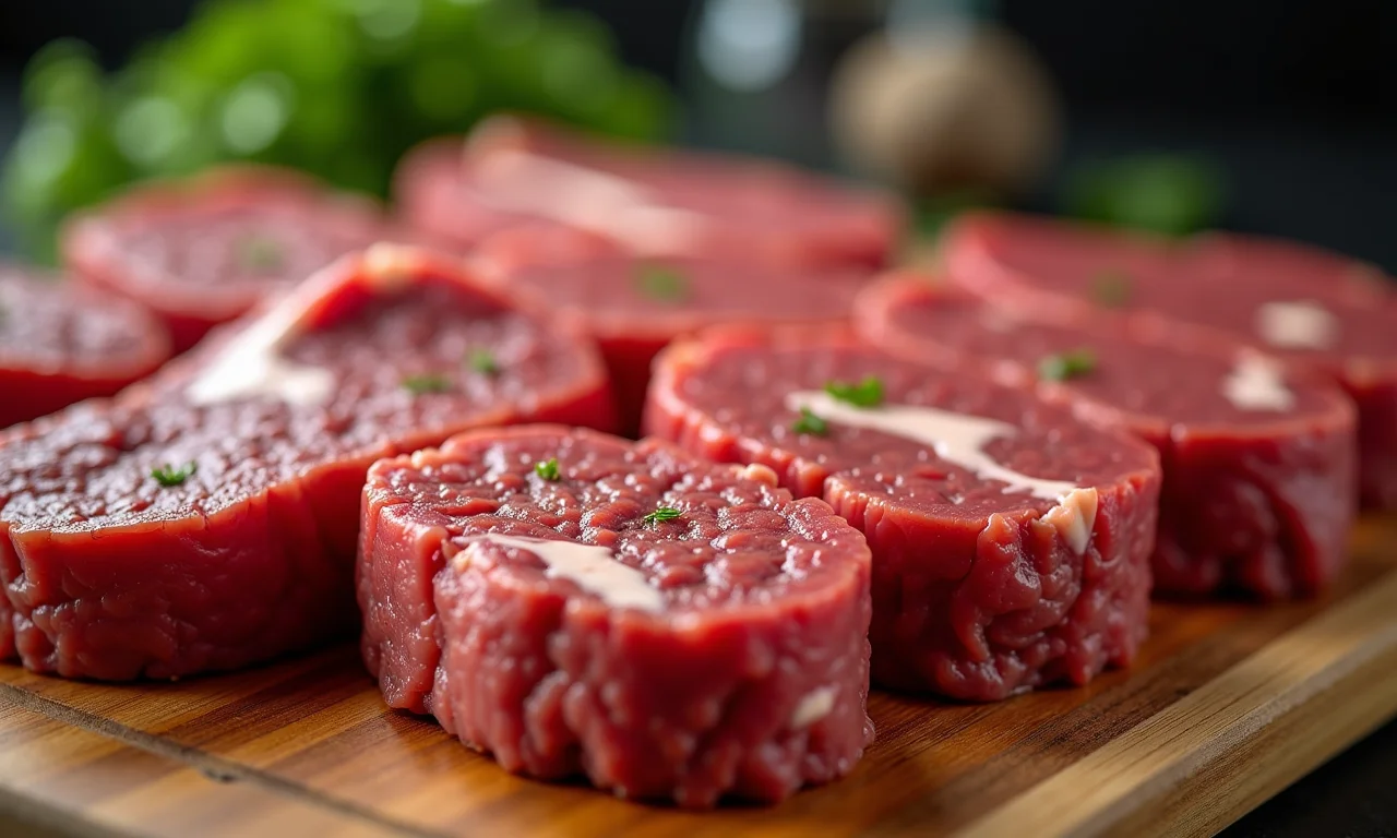 Seleção de diferentes cortes de carne para preparar bolinhos.