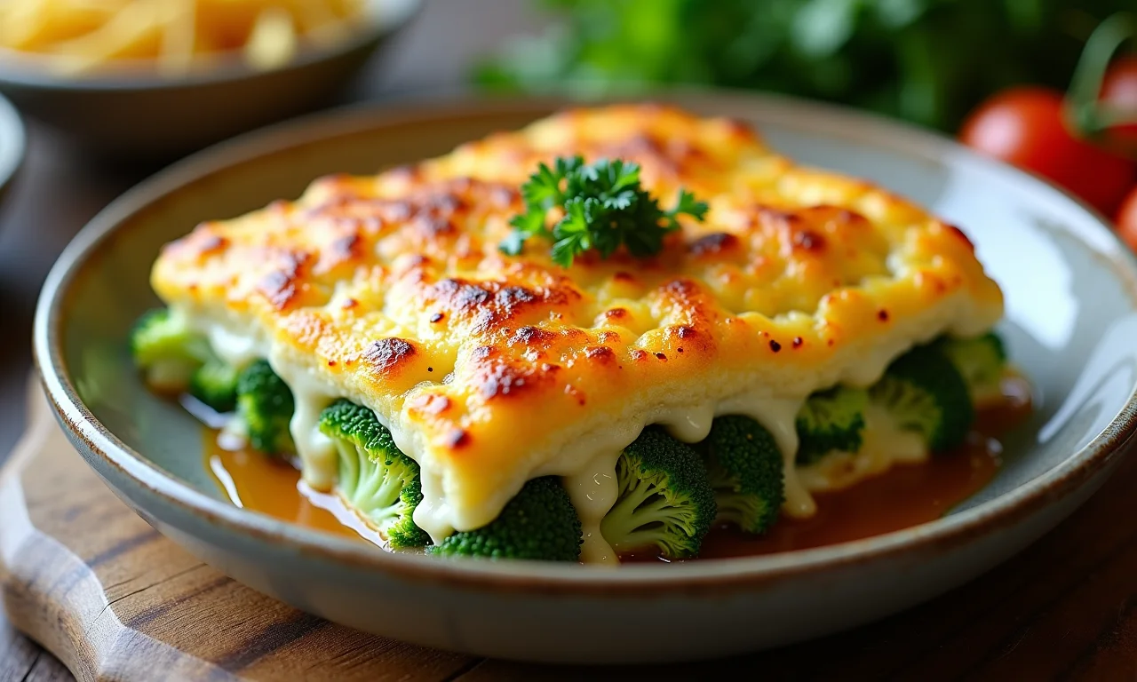 Shimeji com brócolis gratinado com queijo.