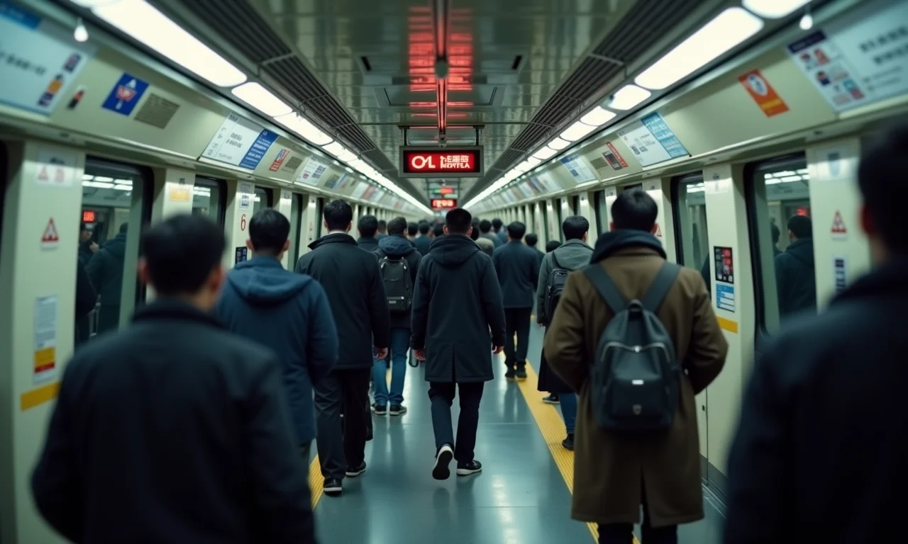 Sistema de transporte público de Tóquio em horário de pico, demonstrando eficiência e organização.