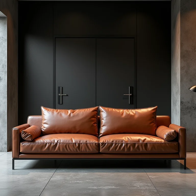 Sofás de couro Natuzzi em sala industrial