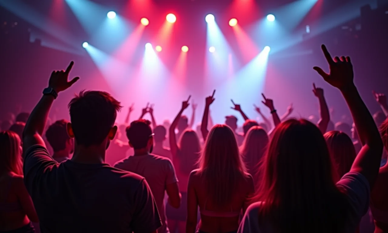 Strobes piscando em boate com dançarinos energéticos.