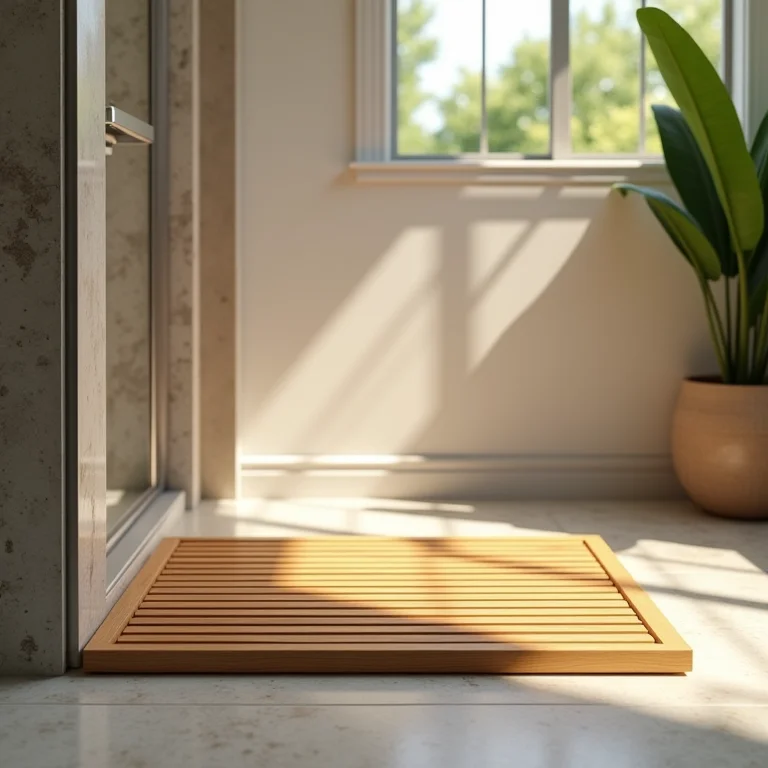 Tapete de madeira sustentável em um banheiro eco-friendly