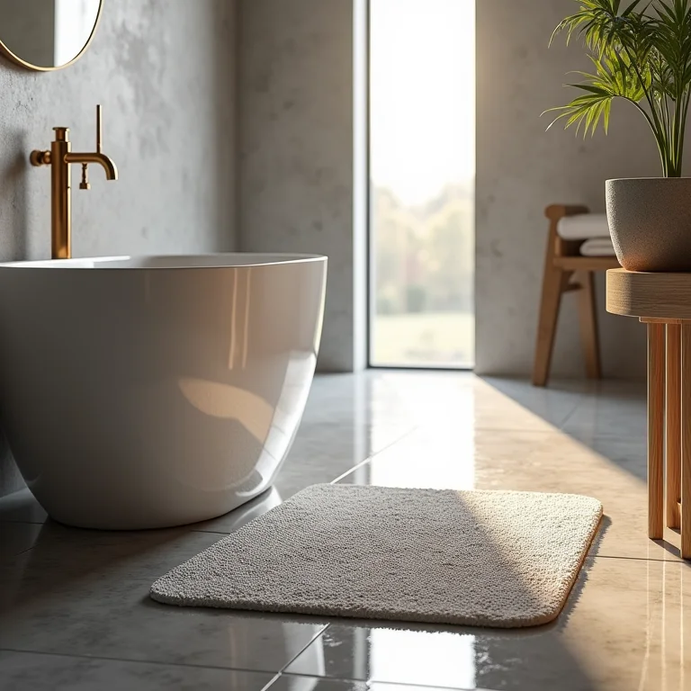 Tapetes antiderrapantes da Kapazi em um piso de banheiro molhado.