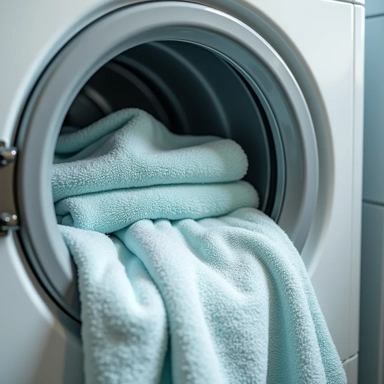 Tapetes de banheiro sendo lavados em uma máquina de lavar.