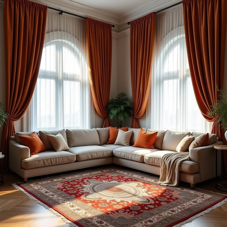 Tapetes e cortinas em ambiente clássico