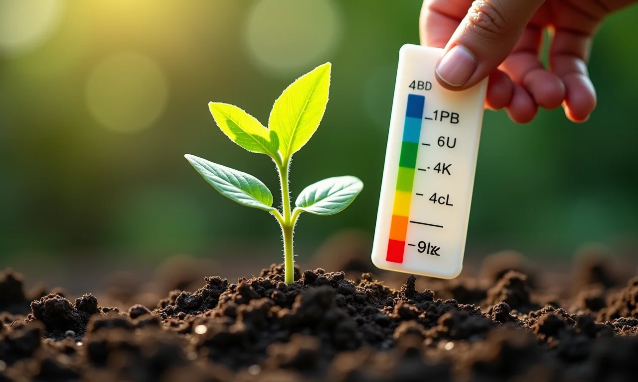 Teste de pH do solo de planta saudável, representando o impacto da água de arroz.