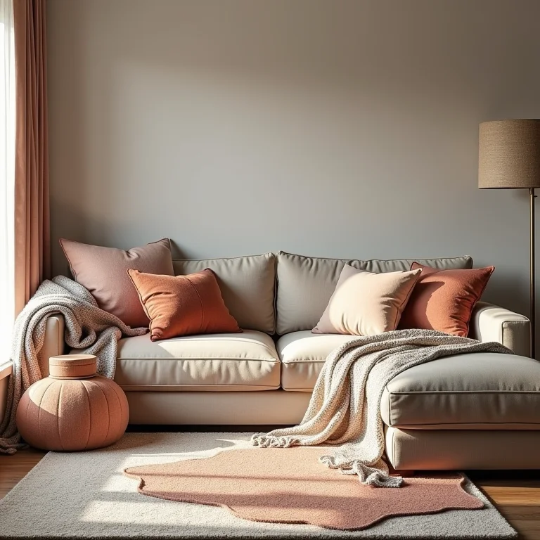 Texturas aconchegantes em almofadas, mantas e tapetes em um espaço boho minimalista