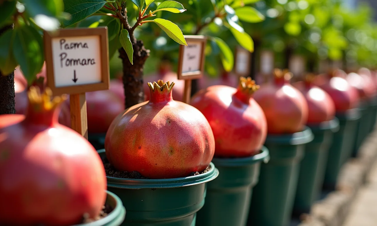 Tipos de romã ideais para plantar em vasos, iluminação natural.
