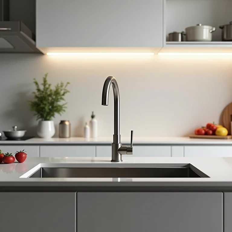 Torneira de parede em cozinha moderna