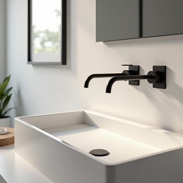 Torneira de parede otimizando o espaço no banheiro