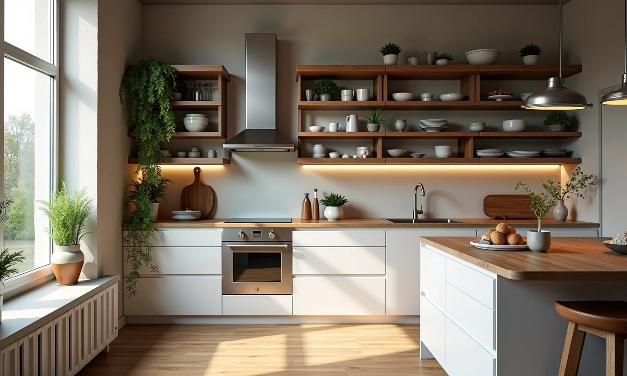 Torre quente otimizando espaço vertical em uma cozinha organizada.