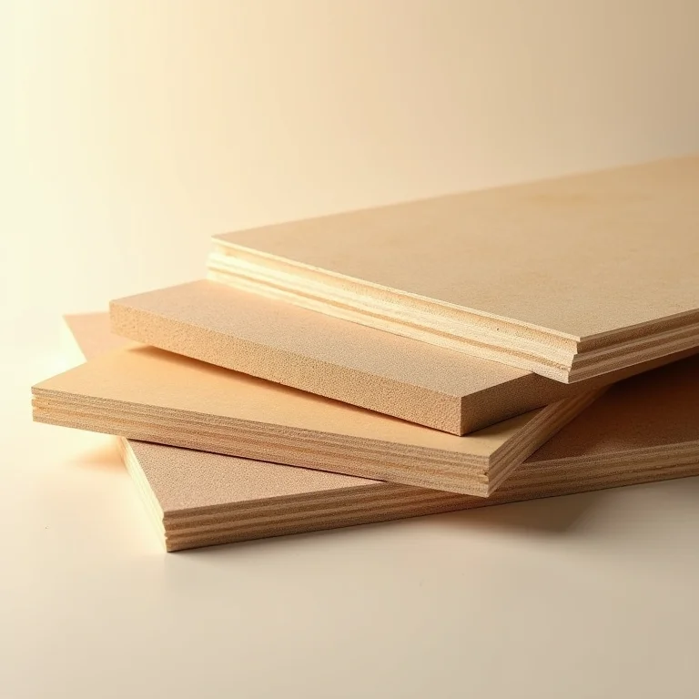 Variedade de placas de MDF e MDP com diferentes acabamentos.