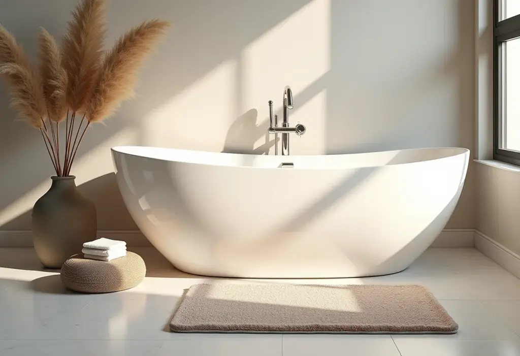 Tapete para banheiro: o segredo para um ambiente seguro e elegante Variedade de tapetes de banheiro em um ambiente elegante