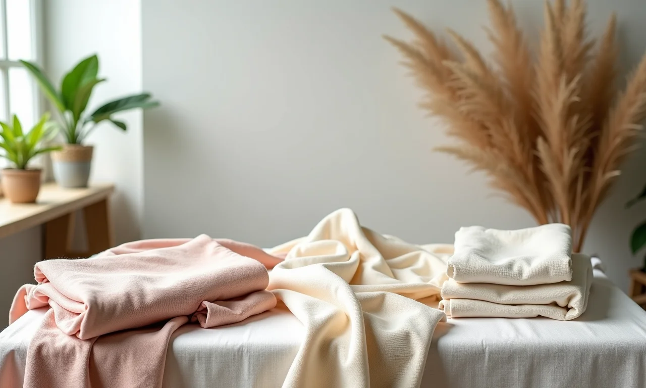 Variedade de tecidos naturais para estamparia botânica.