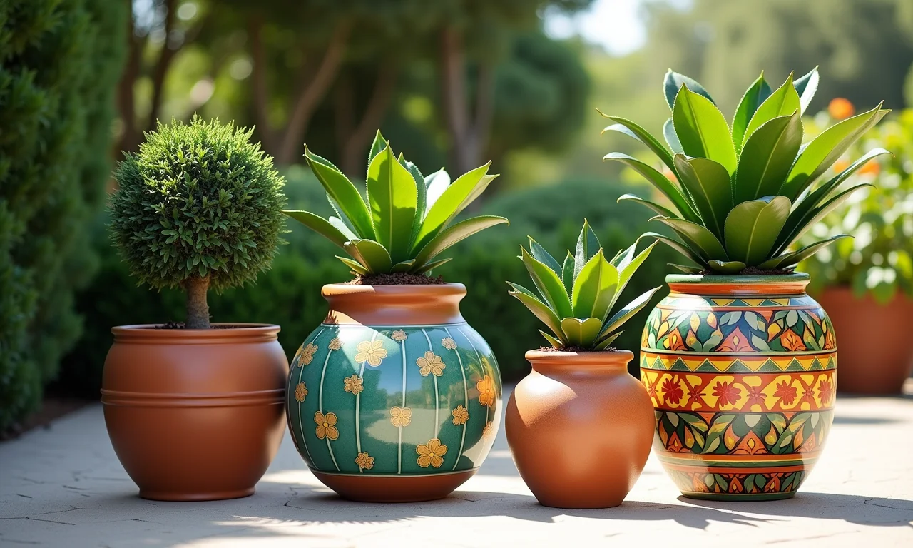 Variedade de vasos decorativos para plantar abacate.